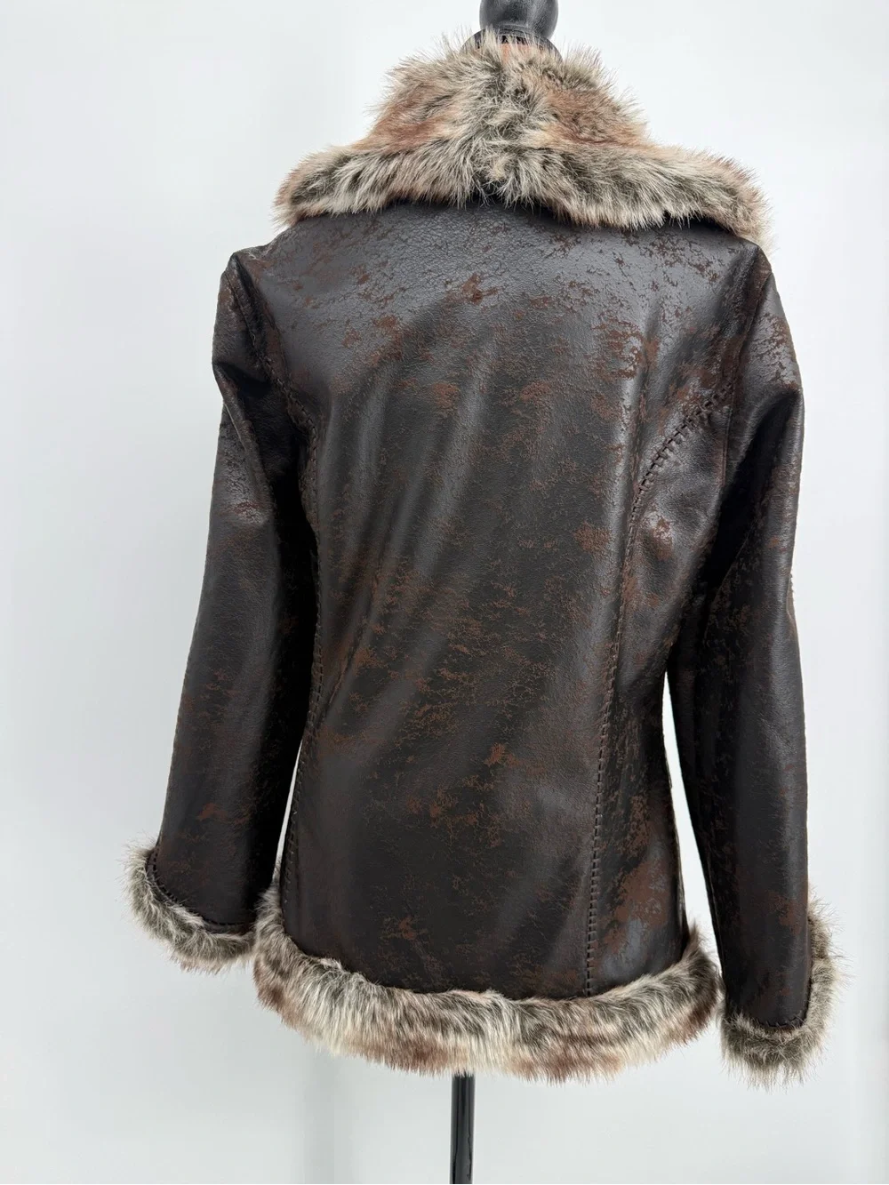 Scully Faux Shearling Fur Trim Western Jacket Brown Studded M